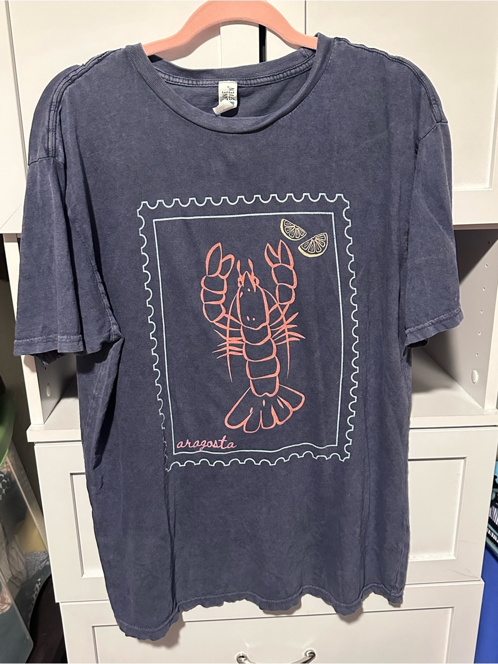 Lane Seven Lobster Graphic Tee Large Washed Navy Coastal Aragosta T Shirt